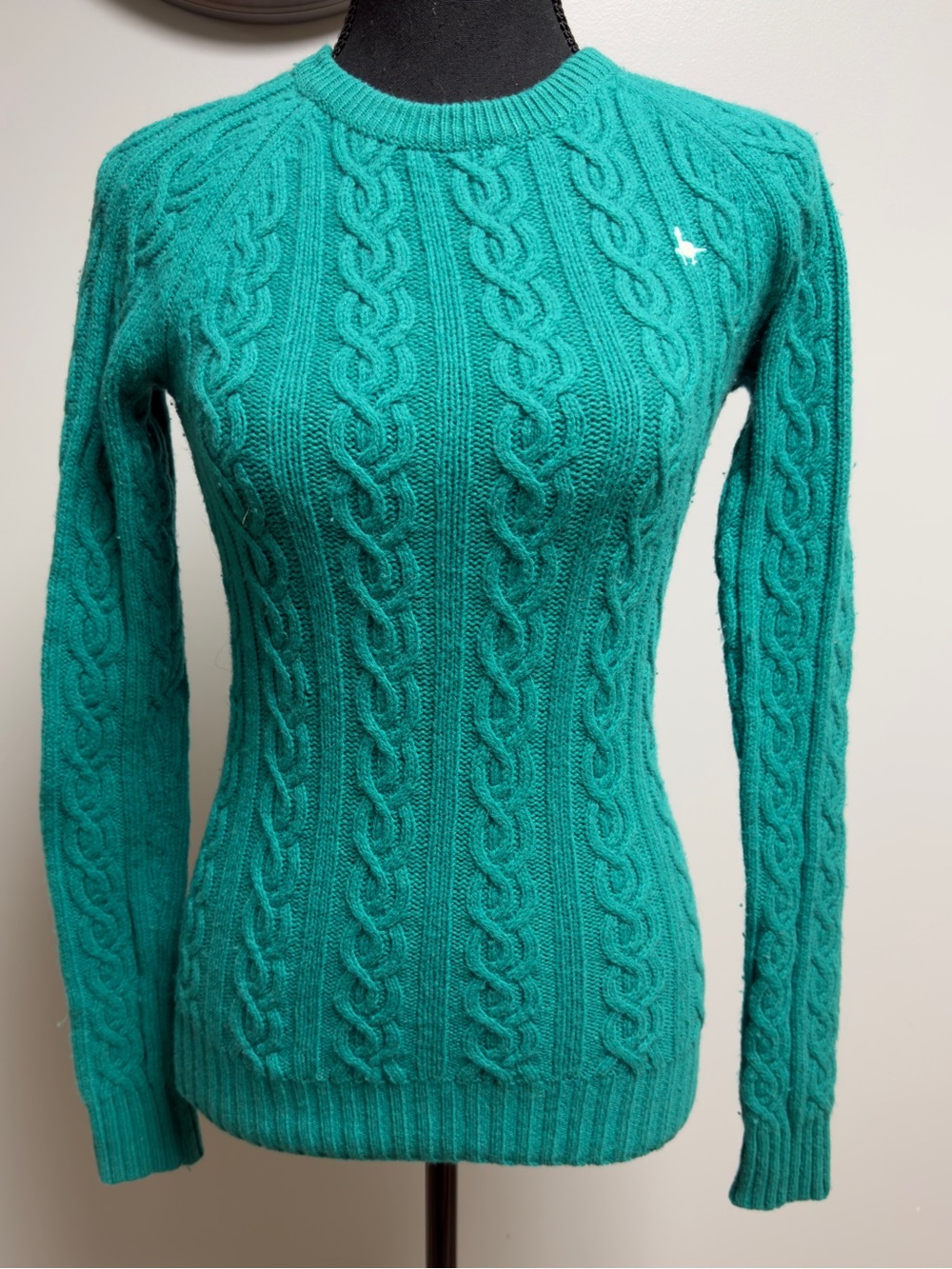 Jack Wills Women's Teal Green 100% Lambswool Cable Knit Sweater UK 6 US 2